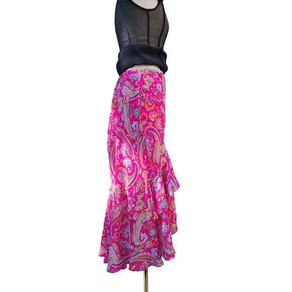 Vtg Y2k Chaps Bright Pink Paisley Asymmetrical Layered Tiered Colorful Skirt M - Picture 4 of 7